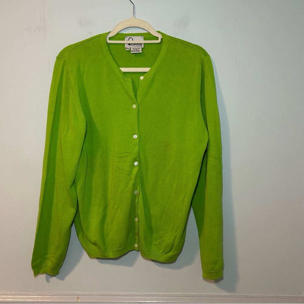 Lilly Pulitzer 100% Cotton Green Button Up Long Sleeve Cardigan Size XL Petite